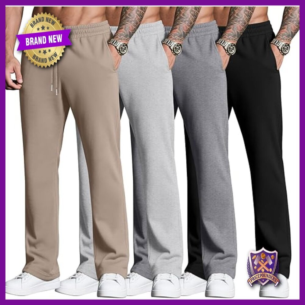 4 Pack Men's Sweatpants Joggers with Pockets Open Bottom Gym Athletic Pants
